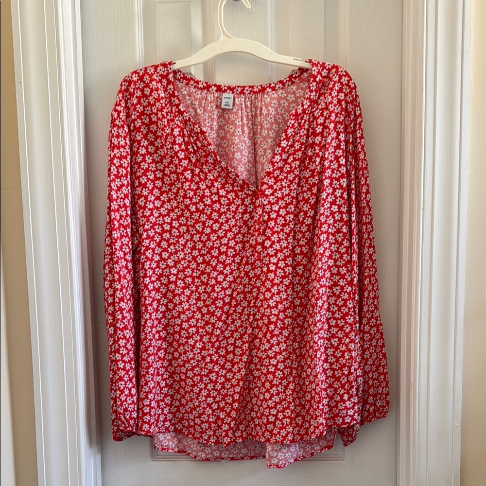 Old Navy Red Long Sleeve Relaxed Blouse